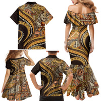 Hawaiian Hibiscus Tribal Vintage Motif Family Matching Mermaid Dress and Hawaiian Shirt Ver 4 LT9 - Polynesian Pride