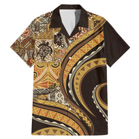 Hawaiian Hibiscus Tribal Vintage Motif Family Matching Mermaid Dress and Hawaiian Shirt Ver 4 LT9 Dad's Shirt - Short Sleeve Gold - Polynesian Pride
