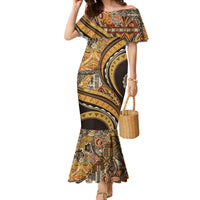 Hawaiian Hibiscus Tribal Vintage Motif Family Matching Mermaid Dress and Hawaiian Shirt Ver 4 LT9 Mom's Dress Gold - Polynesian Pride