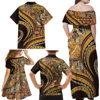 Hawaiian Hibiscus Tribal Vintage Motif Family Matching Off Shoulder Maxi Dress and Hawaiian Shirt Ver 4 LT9 - Polynesian Pride