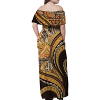 Hawaiian Hibiscus Tribal Vintage Motif Family Matching Off Shoulder Maxi Dress and Hawaiian Shirt Ver 4 LT9 - Polynesian Pride