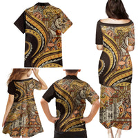 Hawaiian Hibiscus Tribal Vintage Motif Family Matching Puletasi and Hawaiian Shirt Ver 4 LT9 - Polynesian Pride