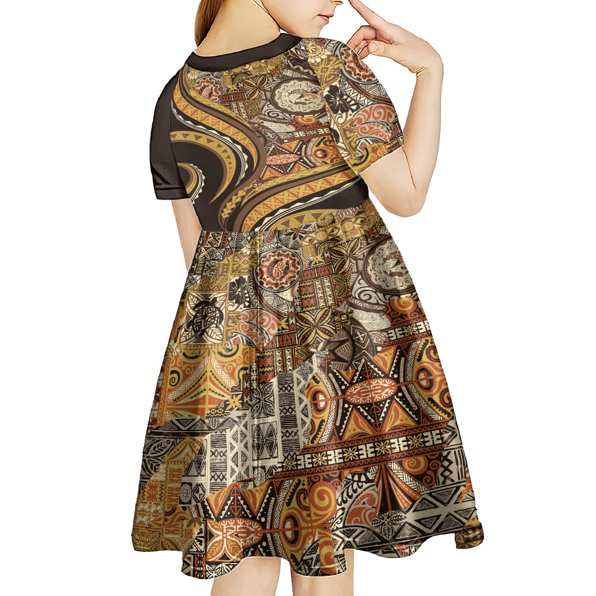 Hawaiian Hibiscus Tribal Vintage Motif Kid Short Sleeve Dress Ver 4 LT9 - Polynesian Pride
