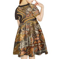 Hawaiian Hibiscus Tribal Vintage Motif Kid Short Sleeve Dress Ver 4 LT9 - Polynesian Pride
