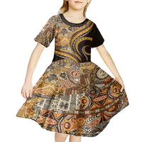 Hawaiian Hibiscus Tribal Vintage Motif Kid Short Sleeve Dress Ver 4 LT9 - Polynesian Pride