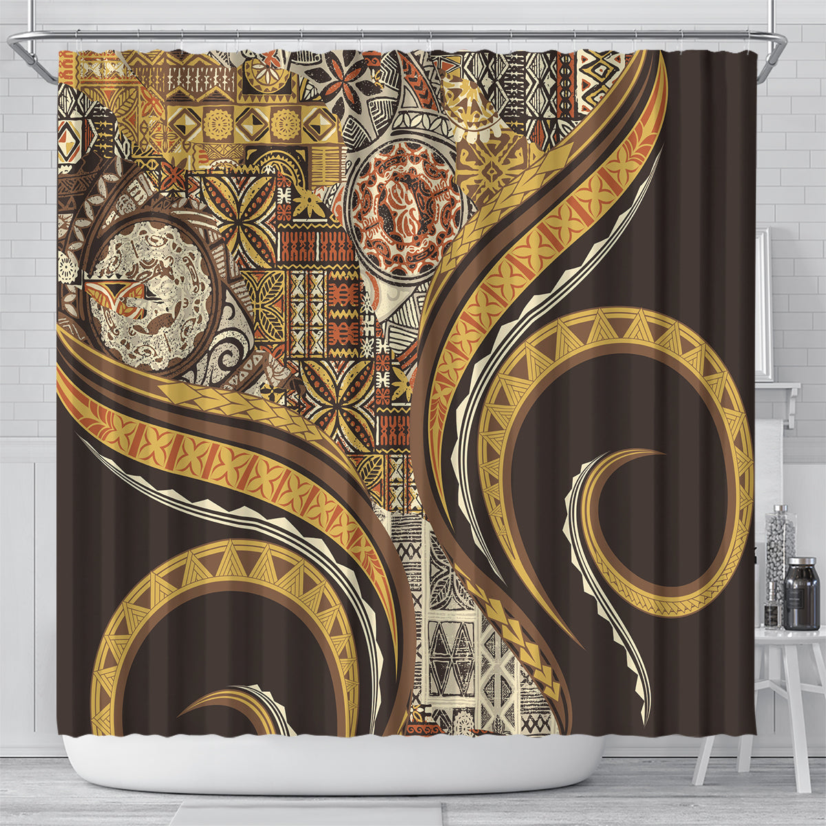 Hawaiian Hibiscus Tribal Vintage Motif Shower Curtain Ver 4