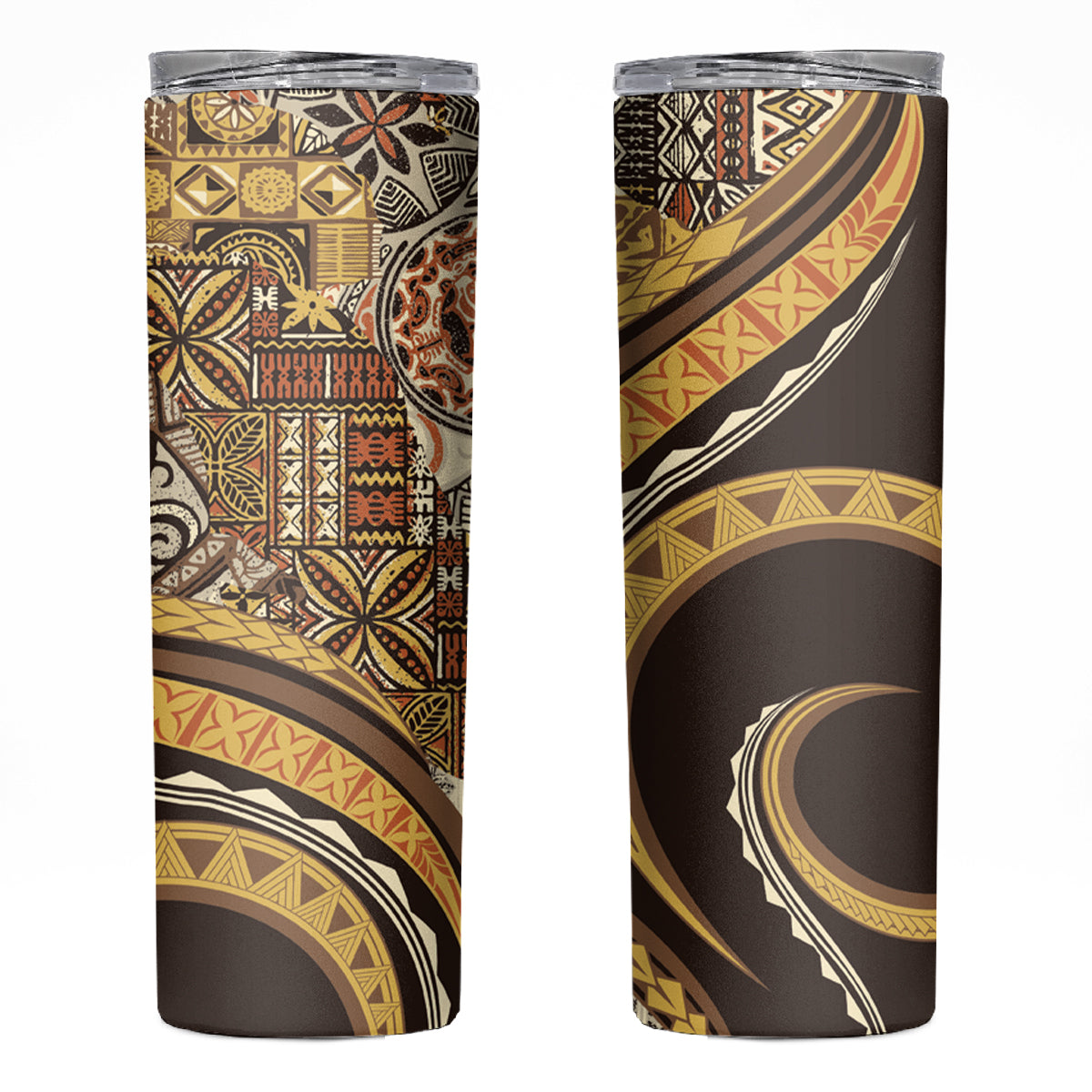 Hawaiian Hibiscus Tribal Vintage Motif Skinny Tumbler Ver 4 LT9 Gold - Polynesian Pride