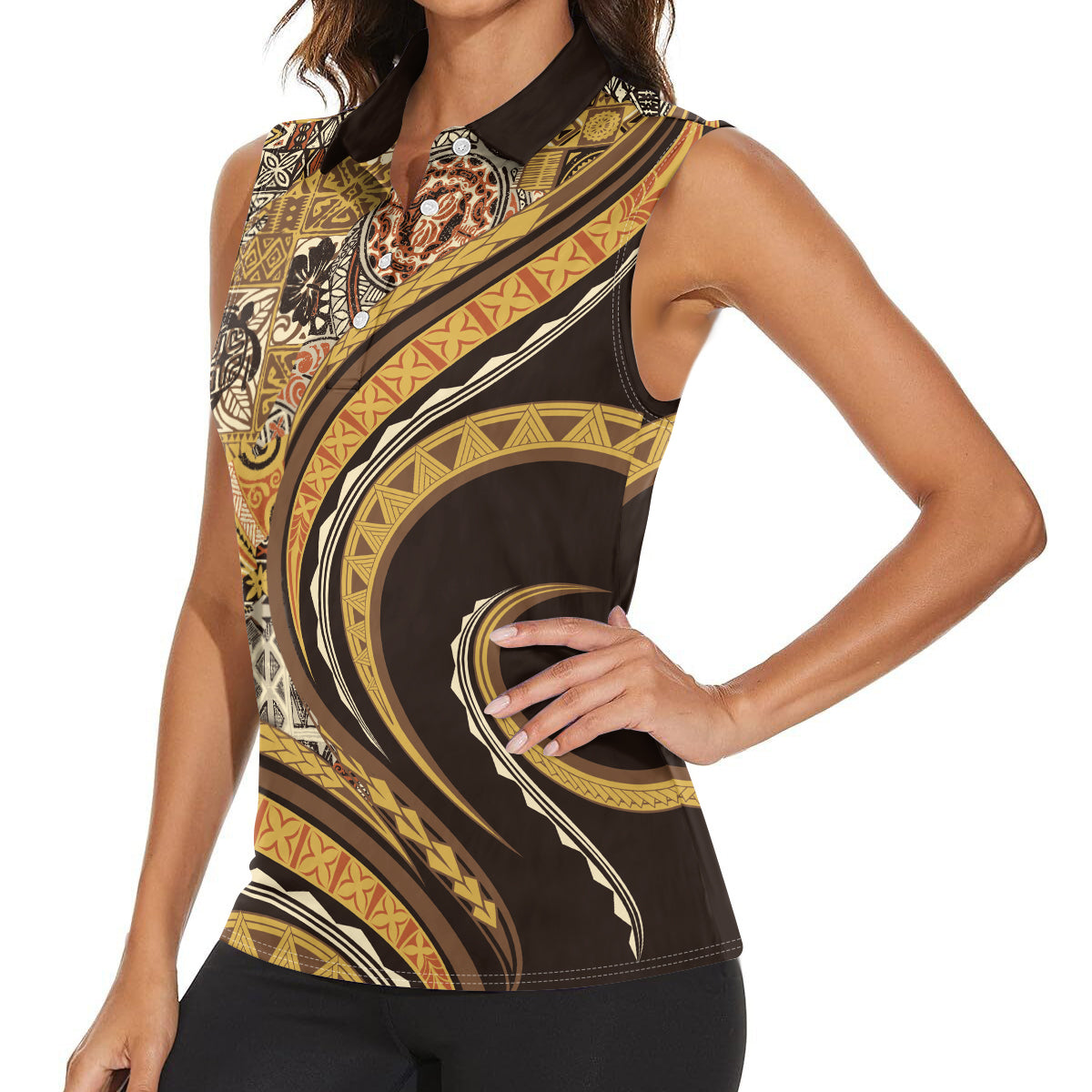 Hawaiian Hibiscus Tribal Vintage Motif Women Sleeveless Polo Shirt Ver 4 LT9 - Polynesian Pride