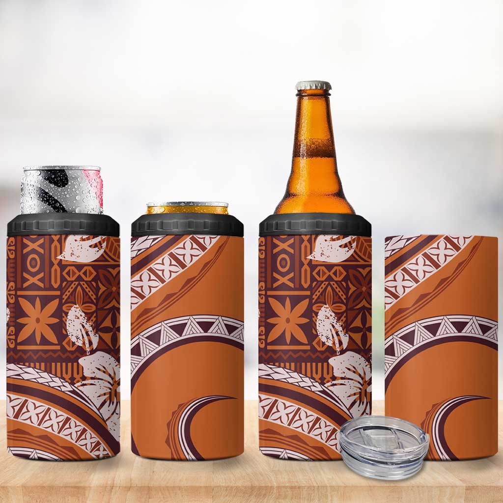 Hawaiian Hibiscus Tribal Vintage Motif 4 in 1 Can Cooler Tumbler Ver 5 LT9 - Polynesian Pride