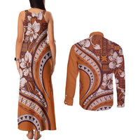 Hawaiian Hibiscus Tribal Vintage Motif Couples Matching Tank Maxi Dress and Long Sleeve Button Shirt Ver 5 LT9 - Polynesian Pride