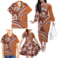 Hawaiian Hibiscus Tribal Vintage Motif Family Matching Off The Shoulder Long Sleeve Dress and Hawaiian Shirt Ver 5 LT9 - Polynesian Pride