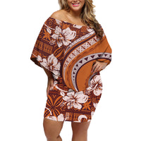 Hawaiian Hibiscus Tribal Vintage Motif Family Matching Off Shoulder Short Dress and Hawaiian Shirt Ver 5 LT9 Mom's Dress Gold - Polynesian Pride