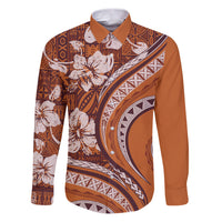 Hawaiian Hibiscus Tribal Vintage Motif Family Matching Puletasi and Hawaiian Shirt Ver 5 LT9 Dad's Shirt - Long Sleeve Gold - Polynesian Pride