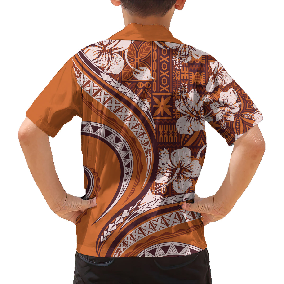 Hawaiian Hibiscus Tribal Vintage Motif Family Matching Short Sleeve Bodycon Dress and Hawaiian Shirt Ver 5 LT9 - Polynesian Pride
