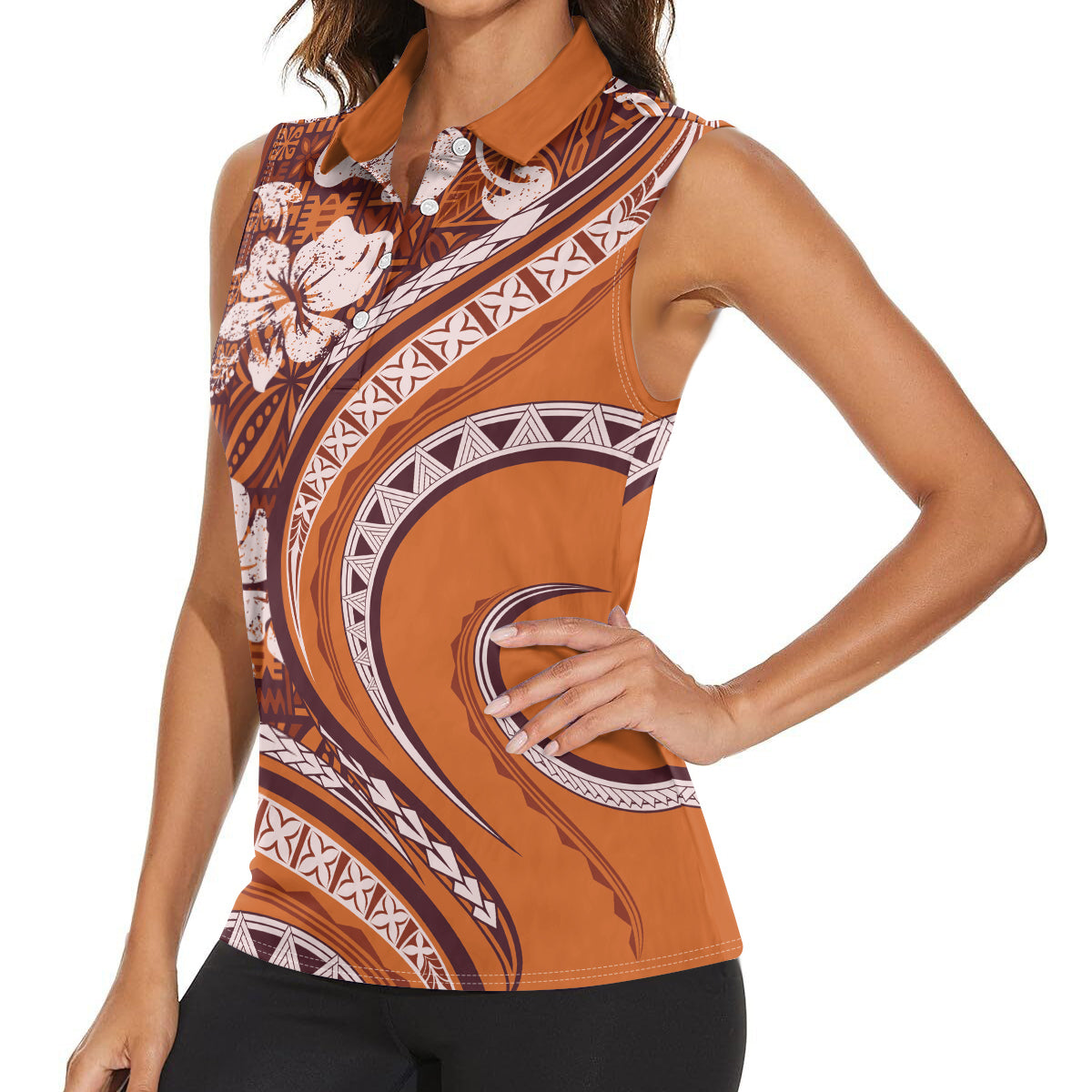 Hawaiian Hibiscus Tribal Vintage Motif Women Sleeveless Polo Shirt Ver 5 LT9 - Polynesian Pride