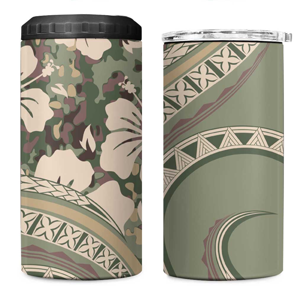 Hawaiian Hibiscus Tribal Vintage Motif 4 in 1 Can Cooler Tumbler Ver 6 LT9 One Size: 16 oz Green Pastel - Polynesian Pride