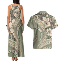 Hawaiian Hibiscus Tribal Vintage Motif Couples Matching Tank Maxi Dress and Hawaiian Shirt Ver 6 LT9 - Polynesian Pride