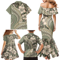 Hawaiian Hibiscus Tribal Vintage Motif Family Matching Mermaid Dress and Hawaiian Shirt Ver 6 LT9 - Polynesian Pride