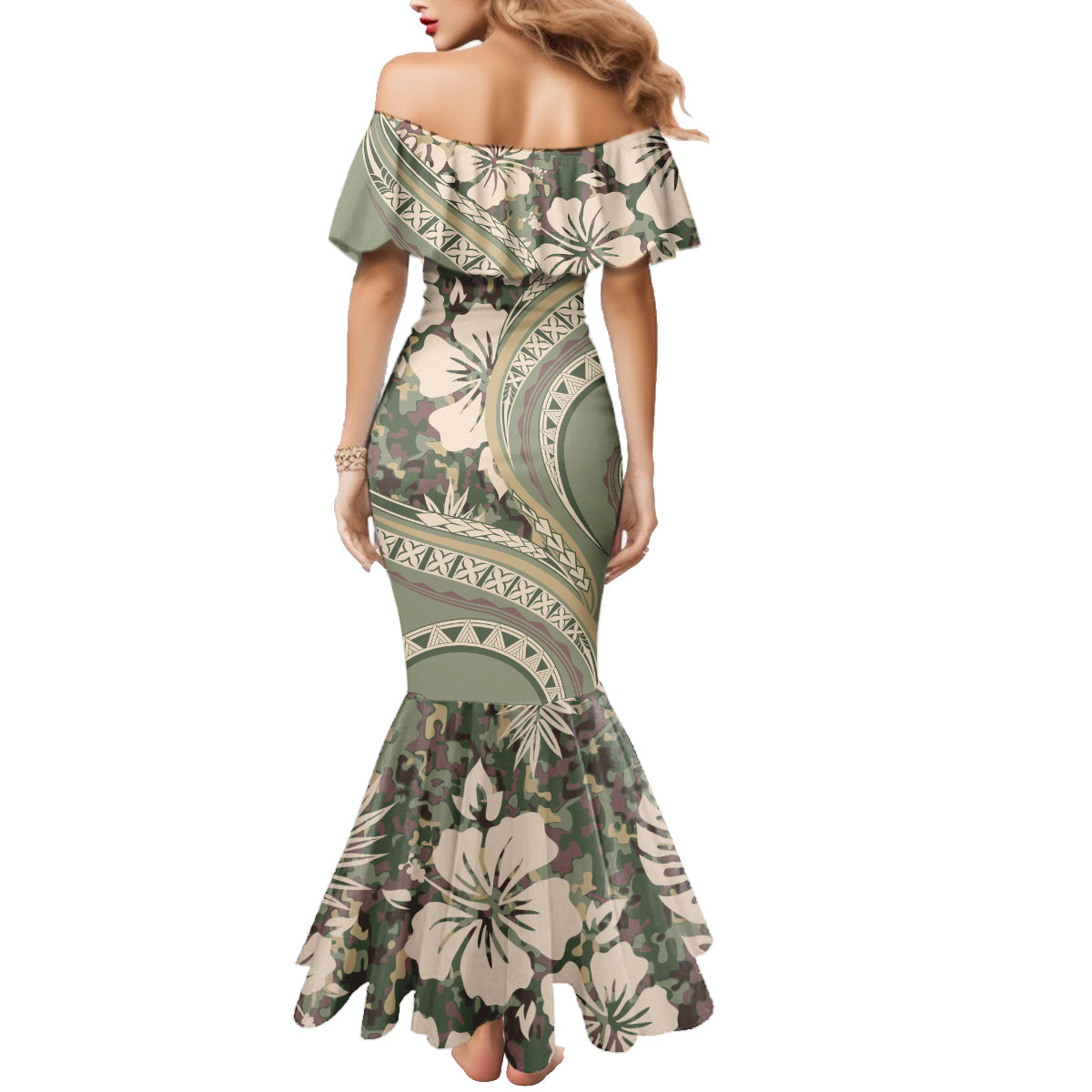 Hawaiian Hibiscus Tribal Vintage Motif Family Matching Mermaid Dress and Hawaiian Shirt Ver 6 LT9 - Polynesian Pride