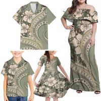 Hawaiian Hibiscus Tribal Vintage Motif Family Matching Off Shoulder Maxi Dress and Hawaiian Shirt Ver 6 LT9 - Polynesian Pride