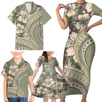 Hawaiian Hibiscus Tribal Vintage Motif Family Matching Short Sleeve Bodycon Dress and Hawaiian Shirt Ver 6 LT9 - Polynesian Pride