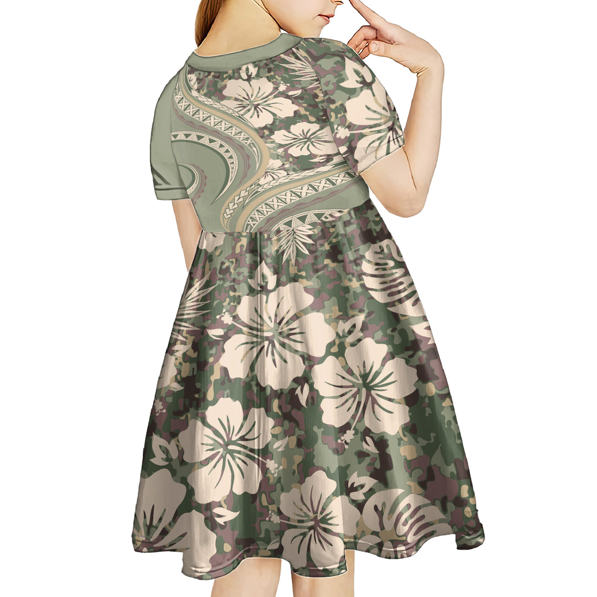 Hawaiian Hibiscus Tribal Vintage Motif Kid Short Sleeve Dress Ver 6 LT9 - Polynesian Pride