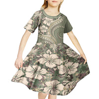 Hawaiian Hibiscus Tribal Vintage Motif Kid Short Sleeve Dress Ver 6 LT9 - Polynesian Pride