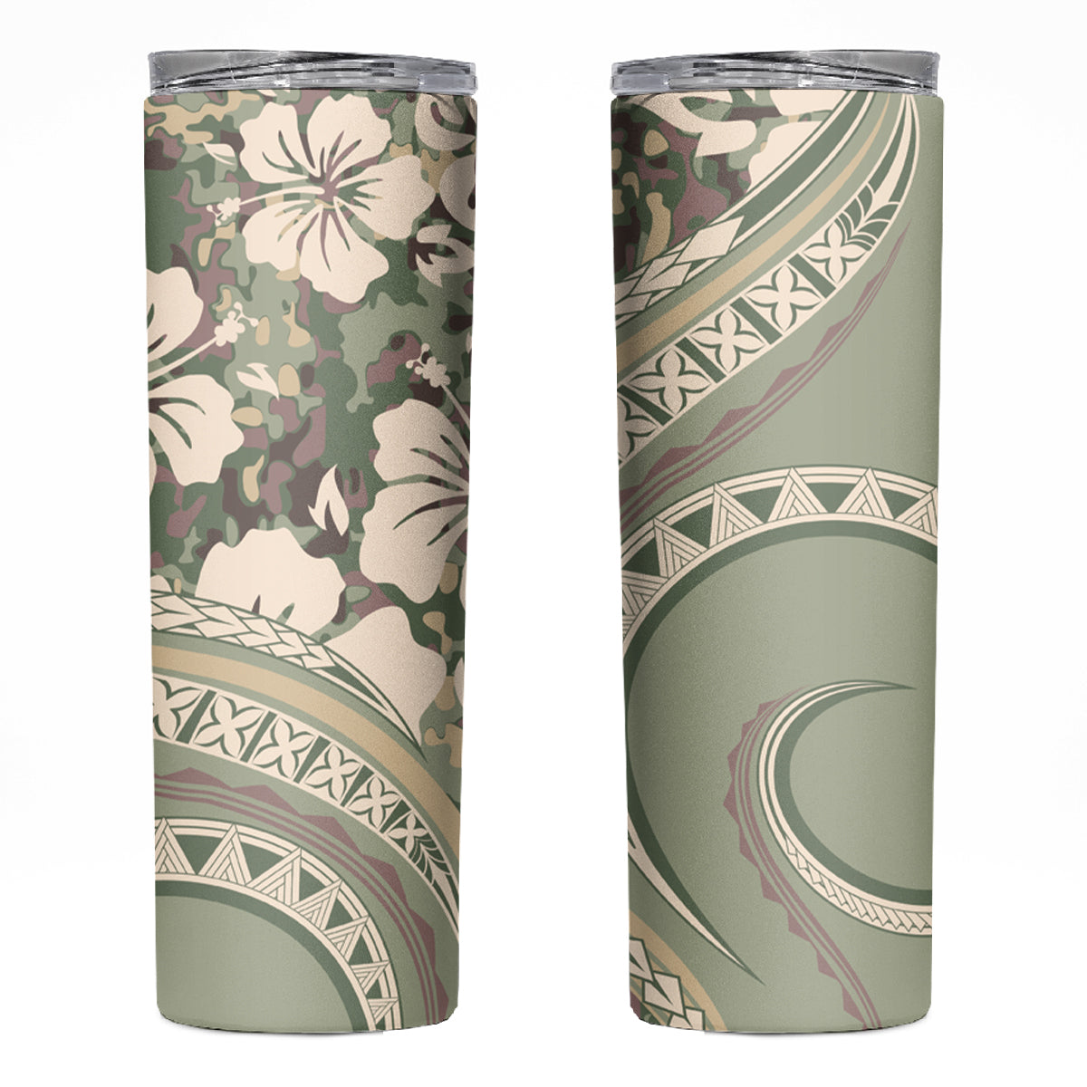 Hawaiian Hibiscus Tribal Vintage Motif Skinny Tumbler Ver 6 LT9 Green Pastel - Polynesian Pride