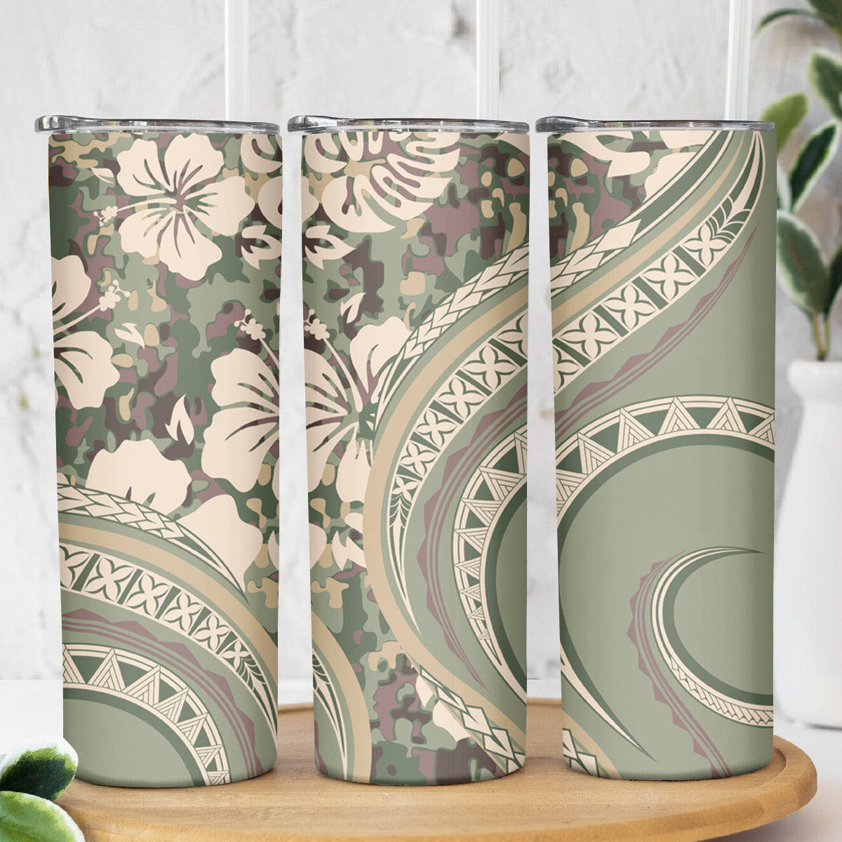 Hawaiian Hibiscus Tribal Vintage Motif Skinny Tumbler Ver 6 LT9 - Polynesian Pride