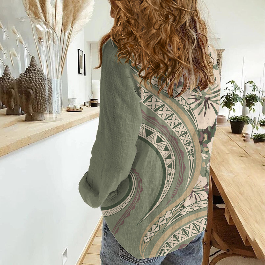 Hawaiian Hibiscus Tribal Vintage Motif Women Casual Shirt Ver 6 LT9 - Polynesian Pride