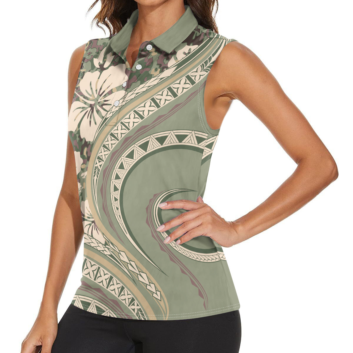 Hawaiian Hibiscus Tribal Vintage Motif Women Sleeveless Polo Shirt Ver 6 LT9 - Polynesian Pride