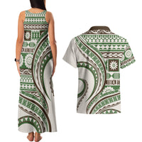 Hawaiian Hibiscus Tribal Vintage Motif Couples Matching Tank Maxi Dress and Hawaiian Shirt Ver 7 LT9 - Polynesian Pride
