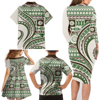 Hawaiian Hibiscus Tribal Vintage Motif Family Matching Long Sleeve Bodycon Dress and Hawaiian Shirt Ver 7 LT9 - Polynesian Pride