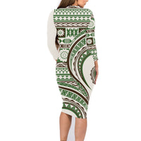 Hawaiian Hibiscus Tribal Vintage Motif Family Matching Long Sleeve Bodycon Dress and Hawaiian Shirt Ver 7 LT9 - Polynesian Pride