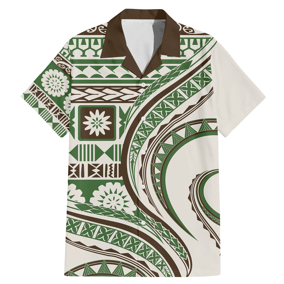 Hawaiian Hibiscus Tribal Vintage Motif Family Matching Mermaid Dress and Hawaiian Shirt Ver 7 LT9 Dad's Shirt - Short Sleeve Green - Polynesian Pride