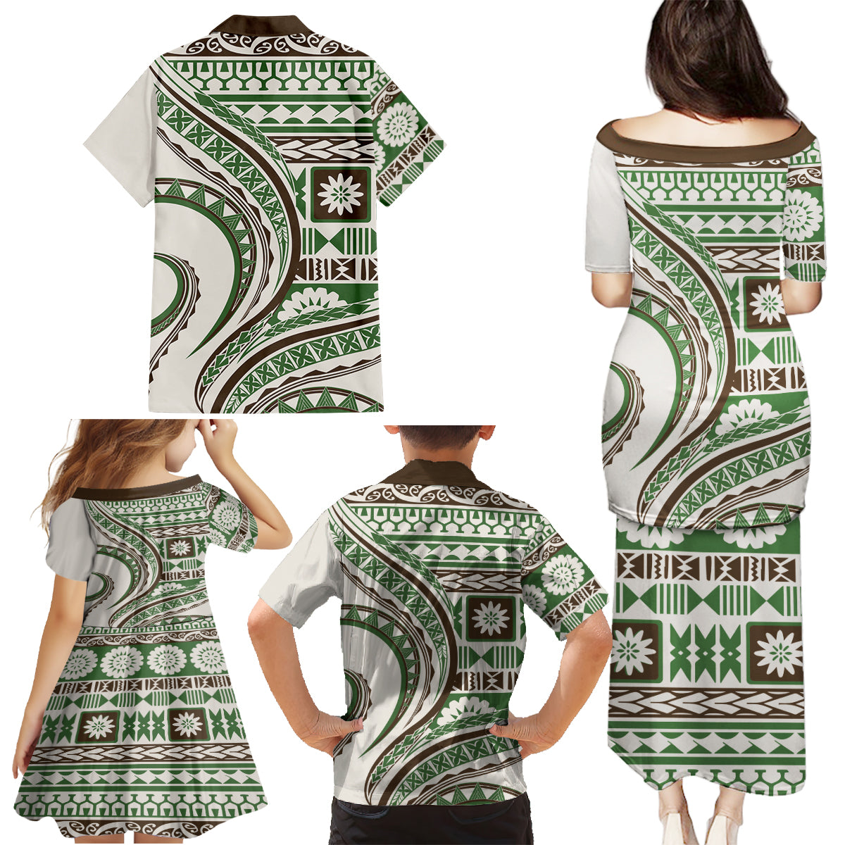 Hawaiian Hibiscus Tribal Vintage Motif Family Matching Puletasi and Hawaiian Shirt Ver 7 LT9 - Polynesian Pride