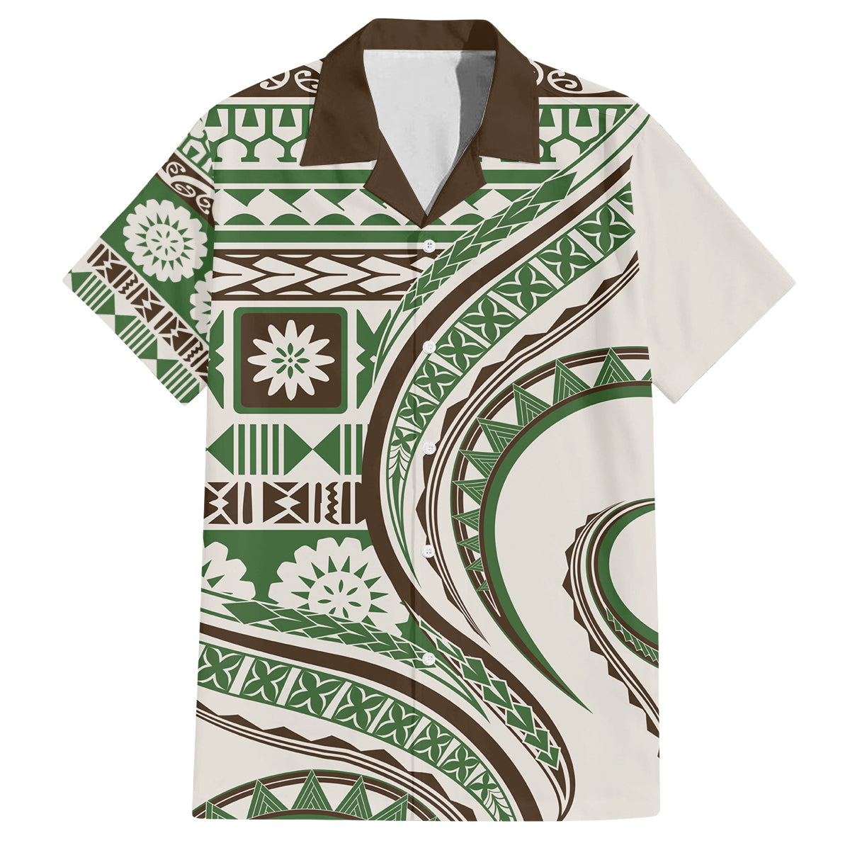 Hawaiian Hibiscus Tribal Vintage Motif Family Matching Puletasi and Hawaiian Shirt Ver 7 LT9 Dad's Shirt - Short Sleeve Green - Polynesian Pride