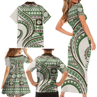 Hawaiian Hibiscus Tribal Vintage Motif Family Matching Short Sleeve Bodycon Dress and Hawaiian Shirt Ver 7 LT9 - Polynesian Pride