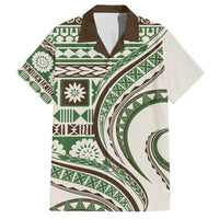 Hawaiian Hibiscus Tribal Vintage Motif Family Matching Short Sleeve Bodycon Dress and Hawaiian Shirt Ver 7 LT9 Dad's Shirt - Short Sleeve Green - Polynesian Pride