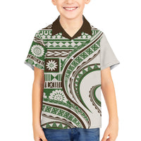 Hawaiian Hibiscus Tribal Vintage Motif Family Matching Short Sleeve Bodycon Dress and Hawaiian Shirt Ver 7 LT9 Son's Shirt Green - Polynesian Pride