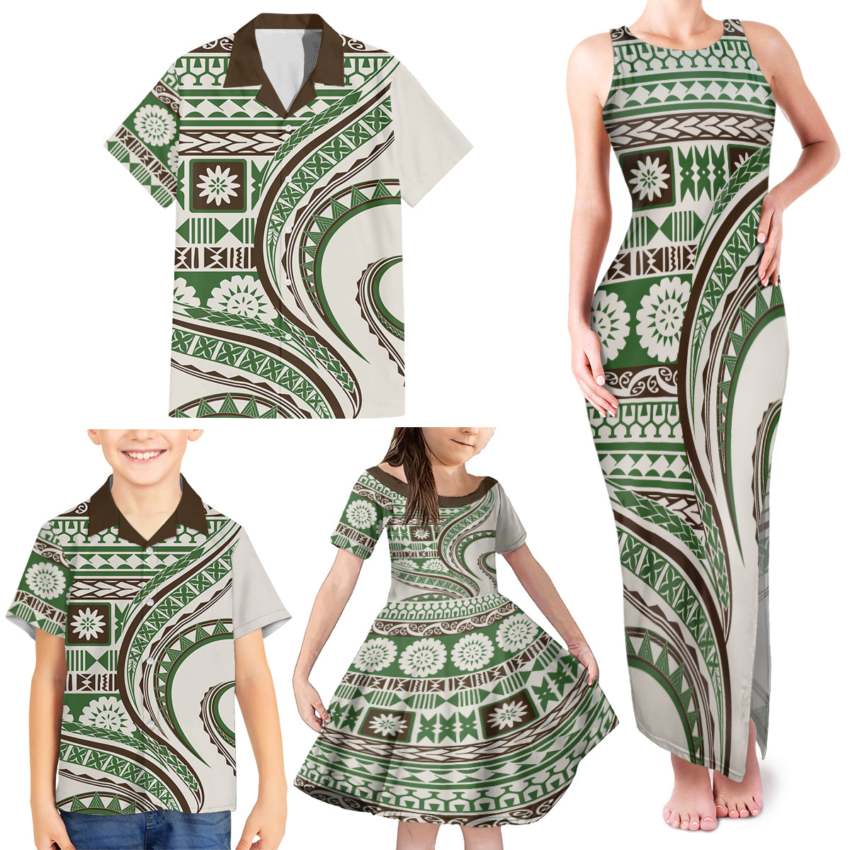 Hawaiian Hibiscus Tribal Vintage Motif Family Matching Tank Maxi Dress and Hawaiian Shirt Ver 7 LT9 - Polynesian Pride