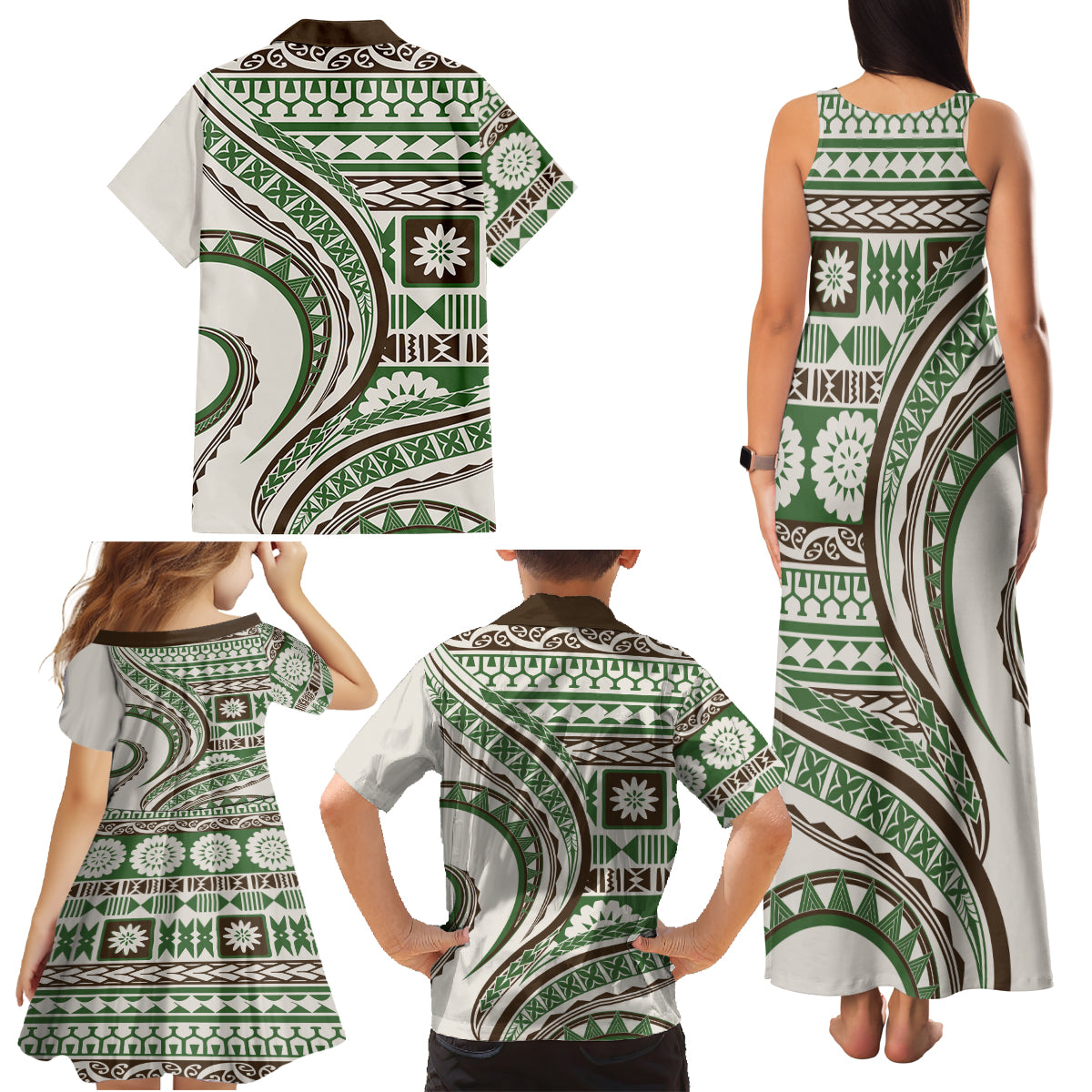 Hawaiian Hibiscus Tribal Vintage Motif Family Matching Tank Maxi Dress and Hawaiian Shirt Ver 7 LT9 - Polynesian Pride