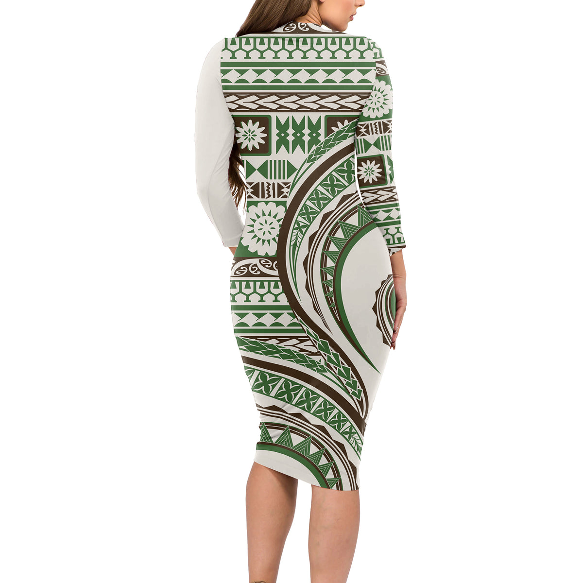 Hawaiian Hibiscus Tribal Vintage Motif Long Sleeve Bodycon Dress Ver 7 LT9 - Polynesian Pride