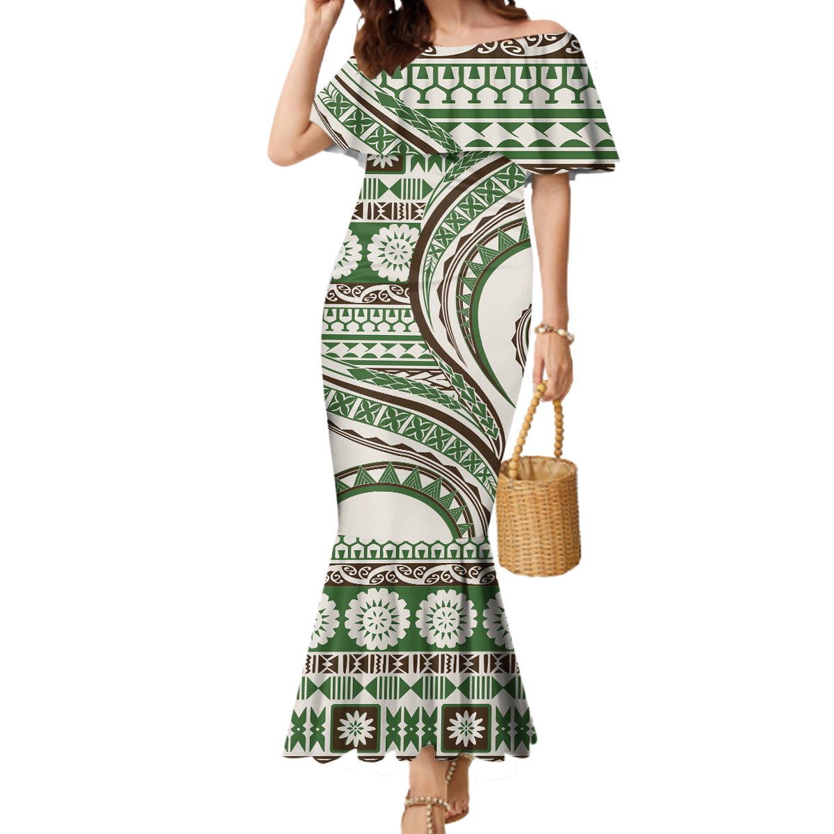 Hawaiian Hibiscus Tribal Vintage Motif Mermaid Dress Ver 7 LT9 Women Green - Polynesian Pride