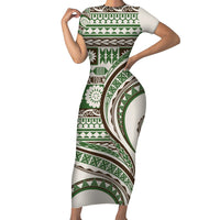 Hawaiian Hibiscus Tribal Vintage Motif Short Sleeve Bodycon Dress Ver 7 LT9 Long Dress Green - Polynesian Pride