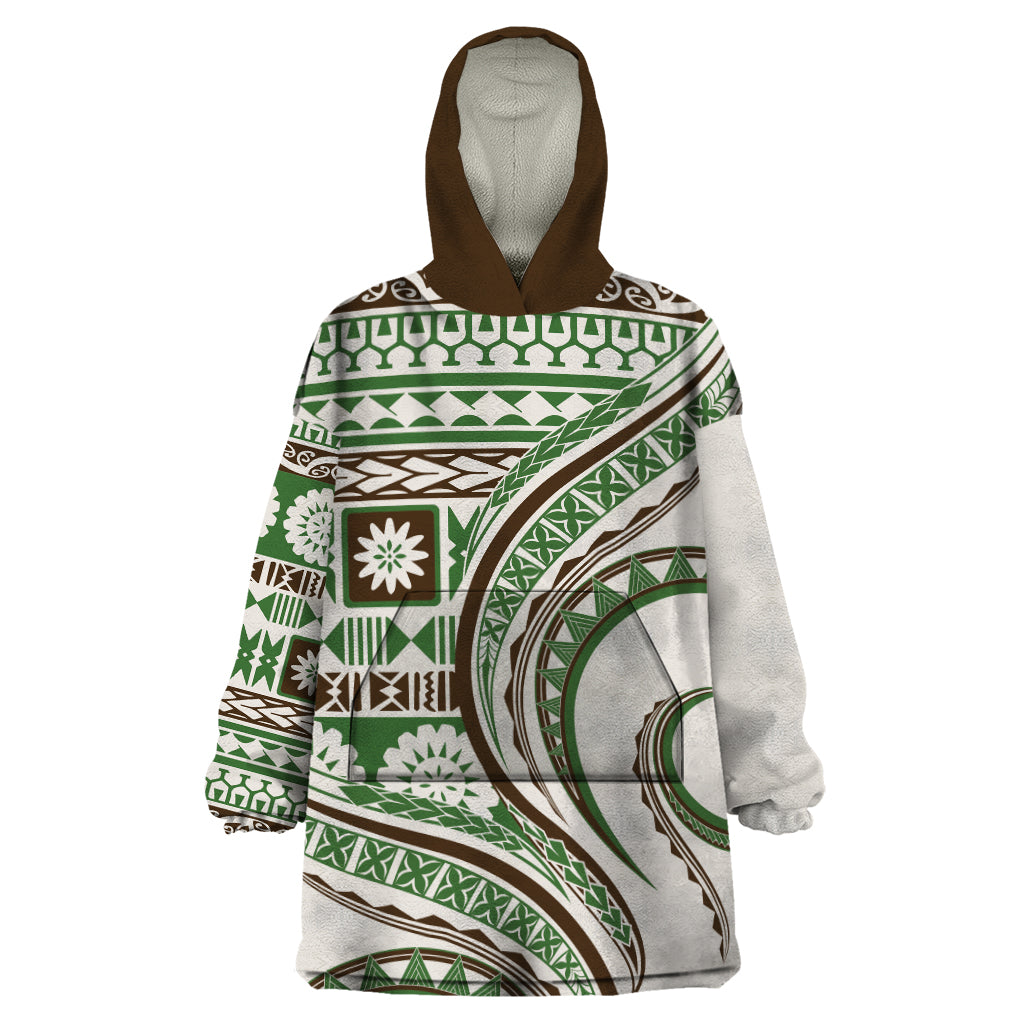 Hawaiian Hibiscus Tribal Vintage Motif Wearable Blanket Hoodie Ver 7 LT9 One Size Green - Polynesian Pride