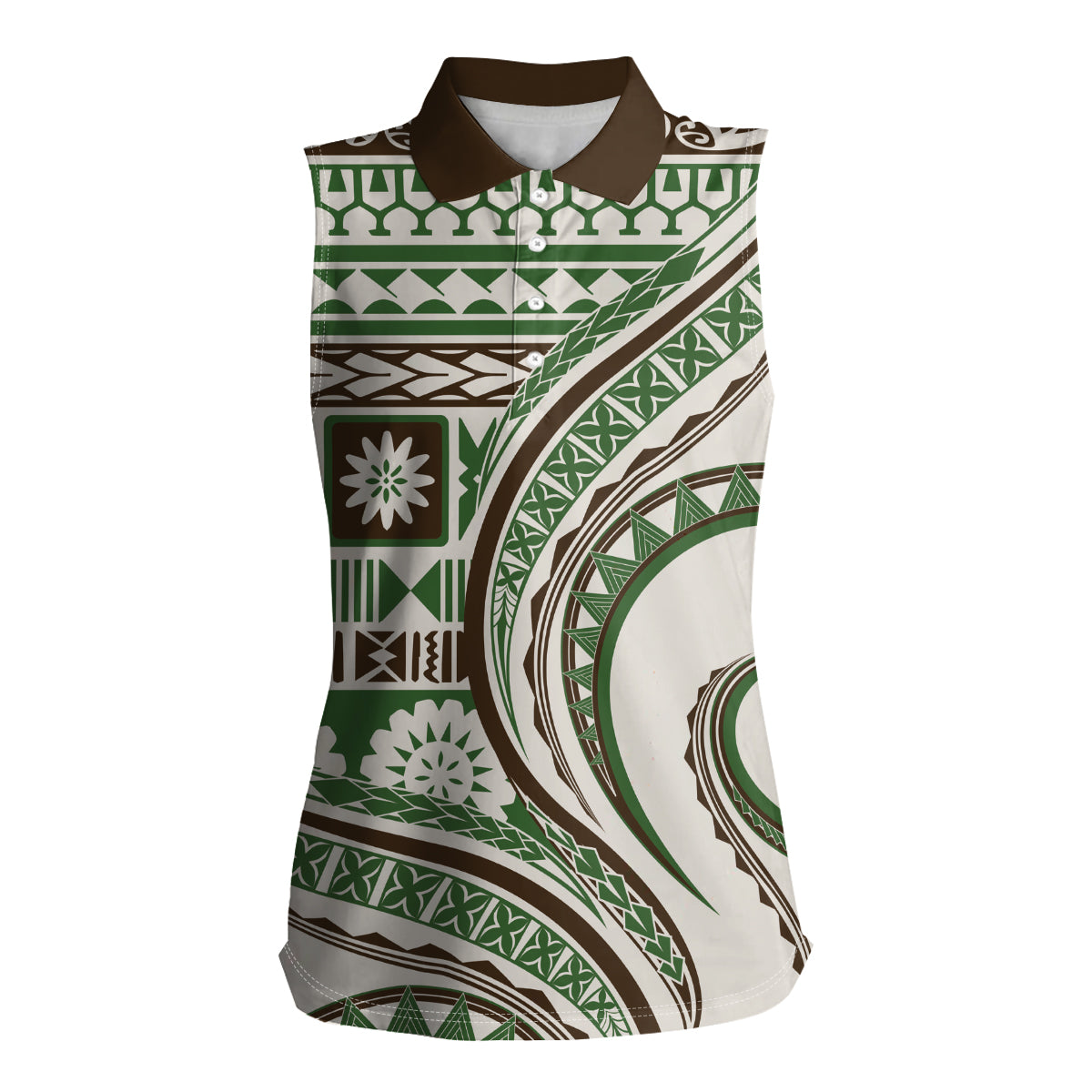 Hawaiian Hibiscus Tribal Vintage Motif Women Sleeveless Polo Shirt Ver 7 LT9 Female Green - Polynesian Pride