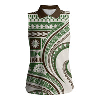 Hawaiian Hibiscus Tribal Vintage Motif Women Sleeveless Polo Shirt Ver 7 LT9 Female Green - Polynesian Pride