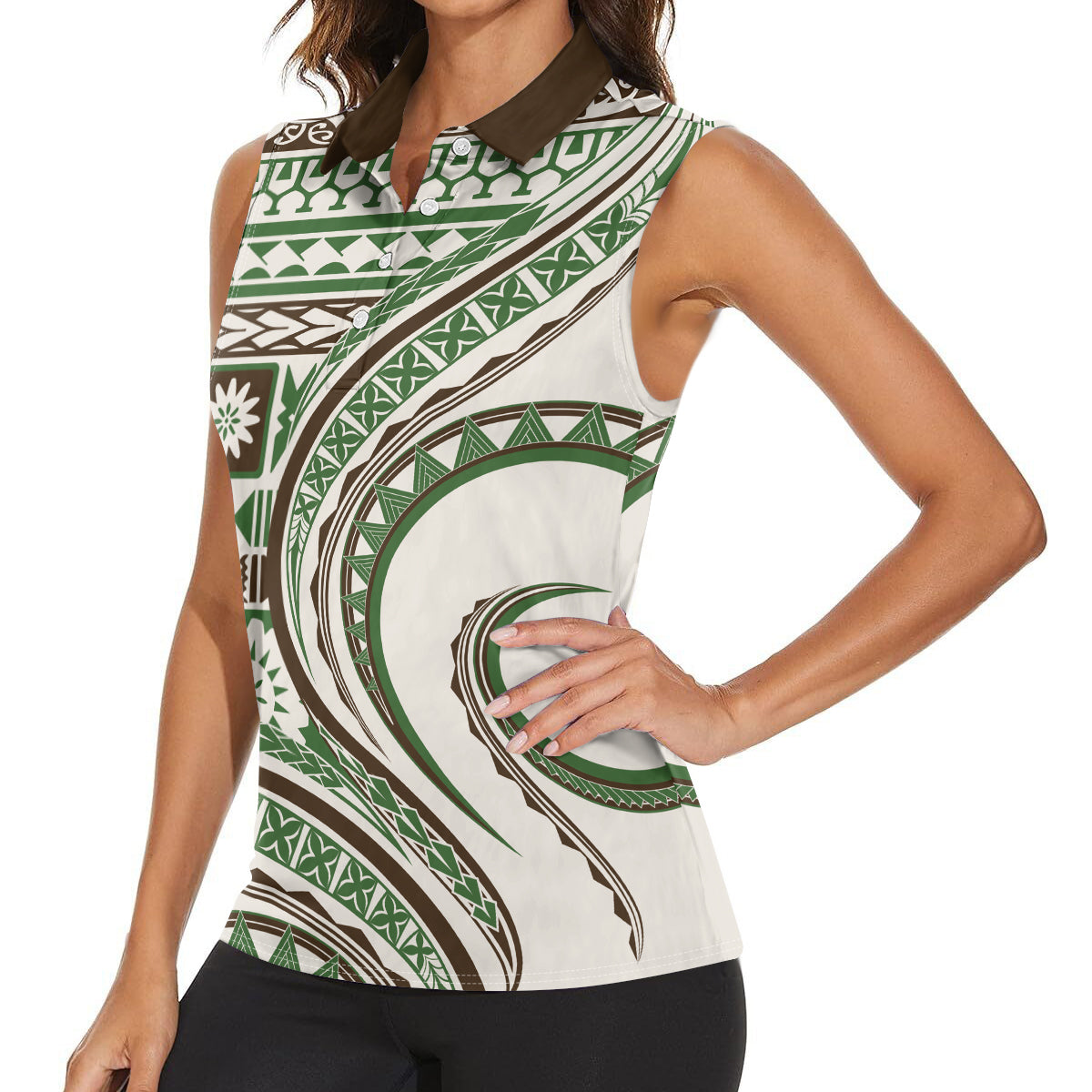 Hawaiian Hibiscus Tribal Vintage Motif Women Sleeveless Polo Shirt Ver 7 LT9 - Polynesian Pride