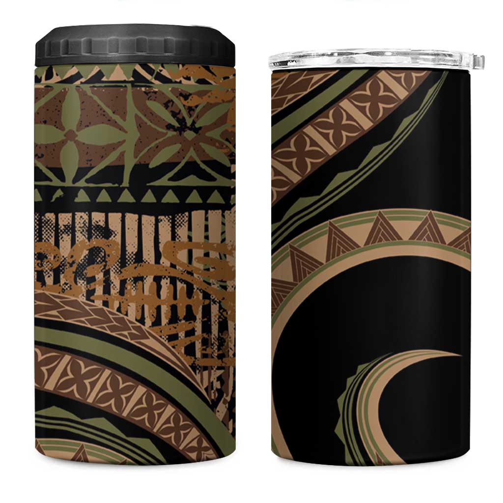 Hawaiian Hibiscus Tribal Vintage Motif 4 in 1 Can Cooler Tumbler Ver 8 LT9 One Size: 16 oz Brown - Polynesian Pride